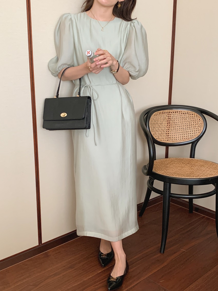 ストラップ付シルキーパフ半袖バックレスワンピース | 詳細画像19