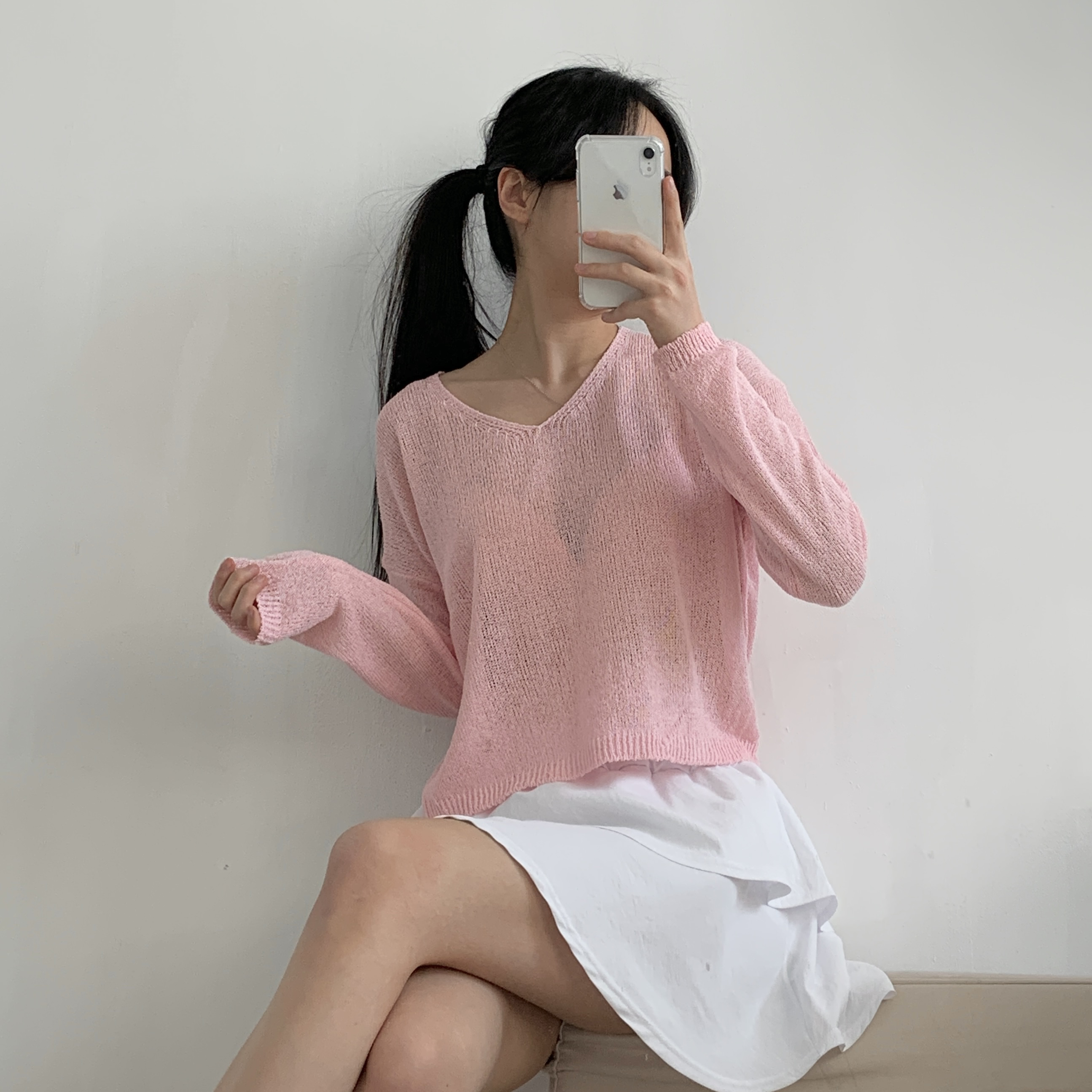 Vネックドロップショルダークロップドニット | 詳細画像13