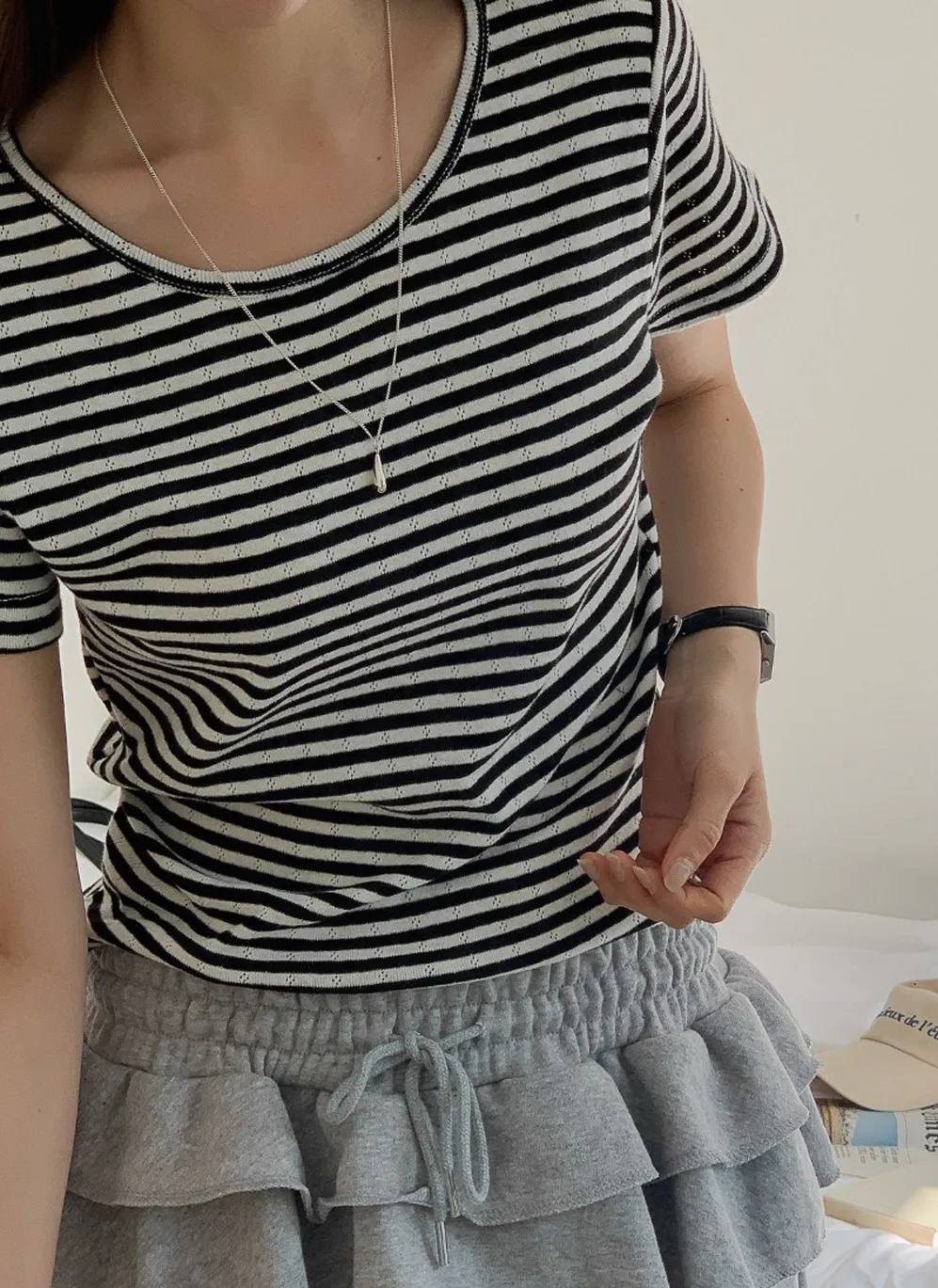 パンチングボーダースリム半袖Tシャツ | 詳細画像1