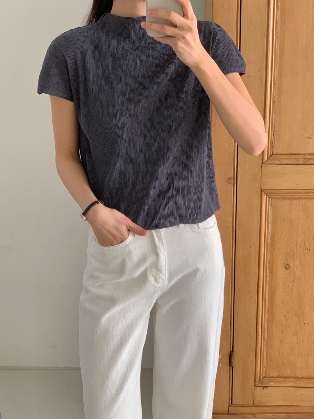 モックネックリンクルフレンチTシャツ | 詳細画像5