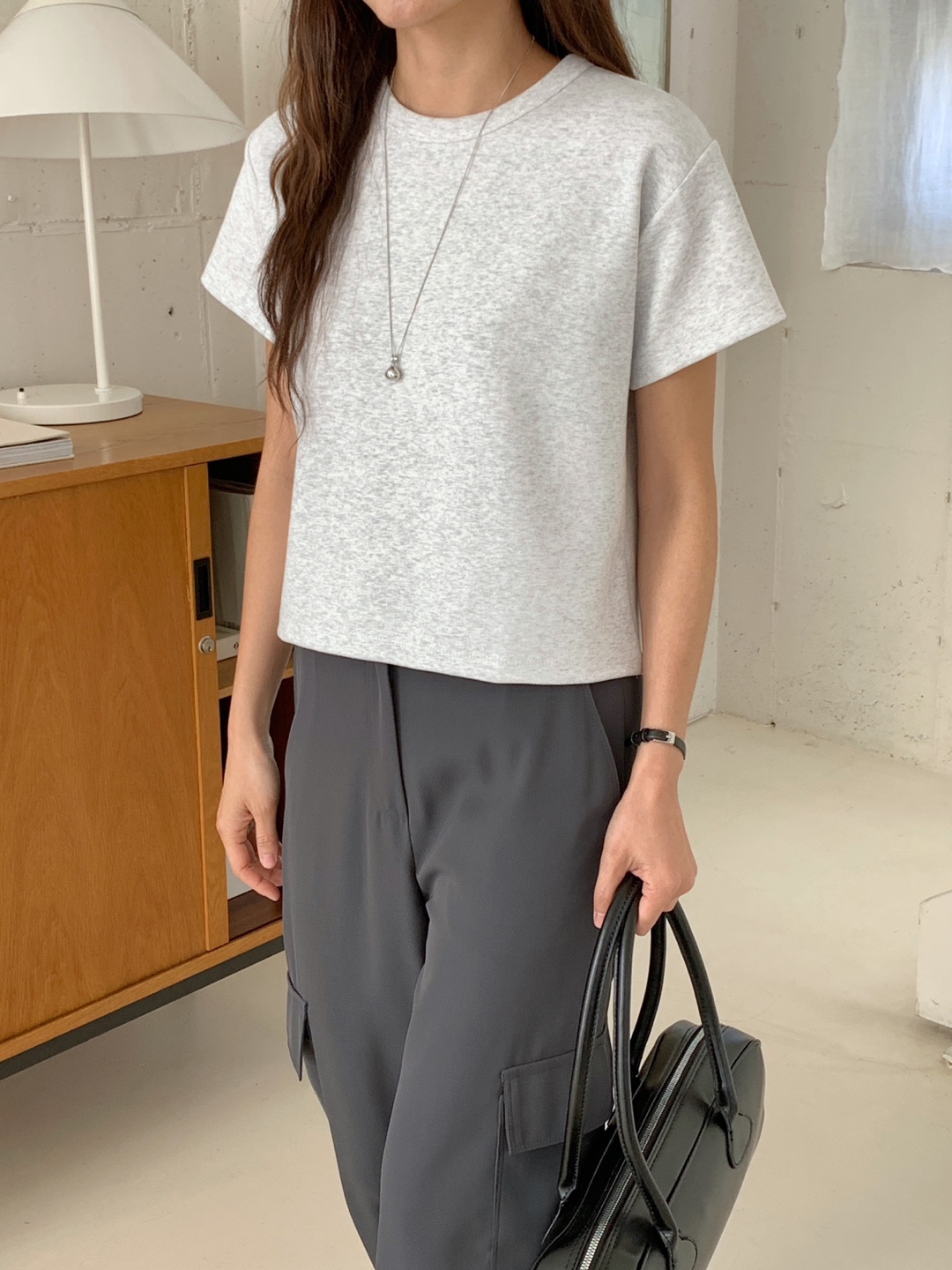 ラウンドネッククロップドリブ半袖Tシャツ | 詳細画像8