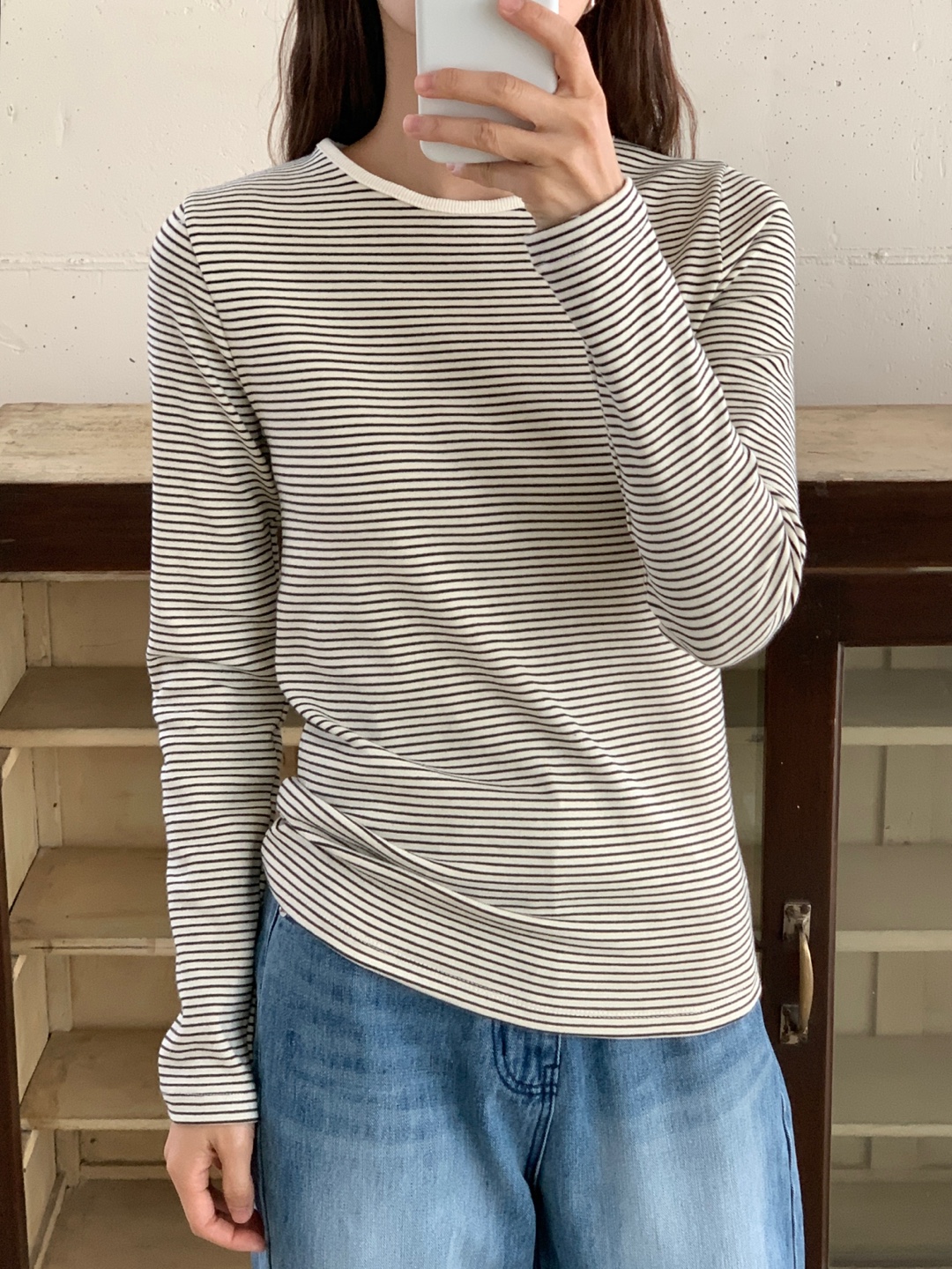 ボーダーリブラウンドネックTシャツ | 詳細画像2