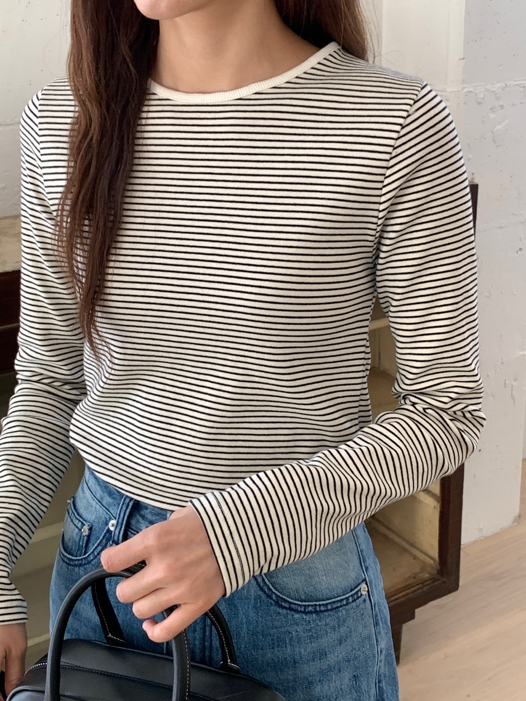 ボーダーリブラウンドネックTシャツ | 詳細画像10