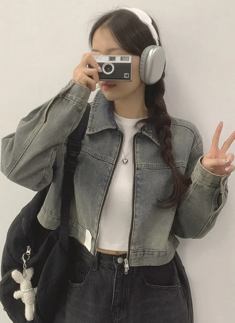 カラーネッククロップドデニムジャンパー | withhuilin | 詳細画像1