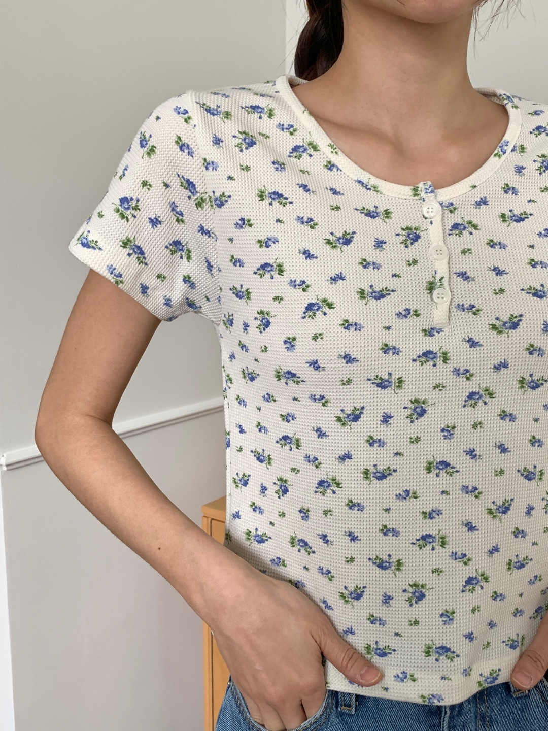 花柄ワッフルヘンリーネック半袖Tシャツ | 詳細画像7