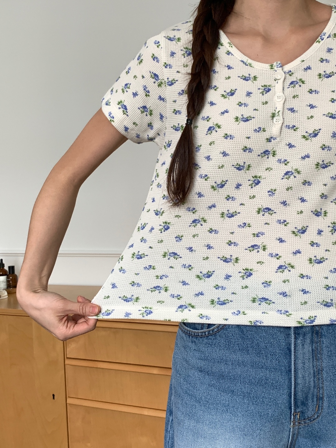 花柄ワッフルヘンリーネック半袖Tシャツ | 詳細画像10