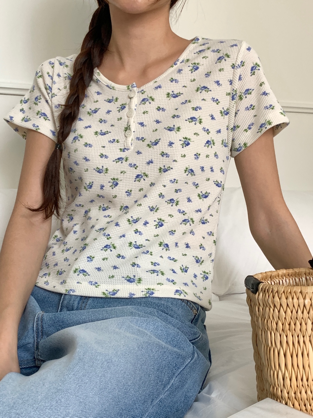 花柄ワッフルヘンリーネック半袖Tシャツ | 詳細画像11
