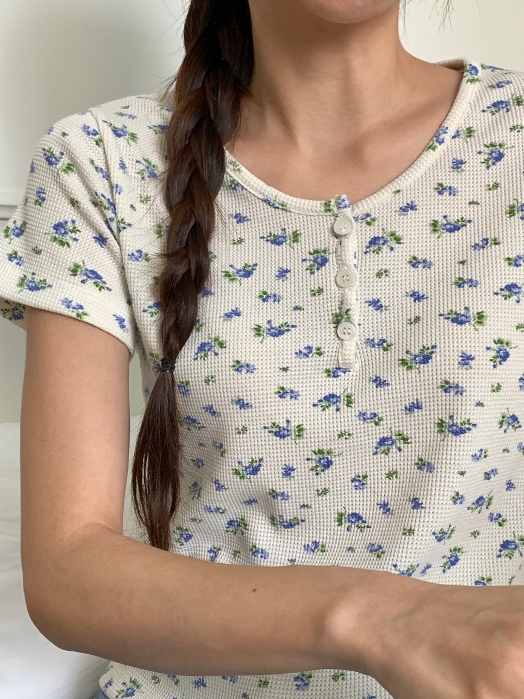 花柄ワッフルヘンリーネック半袖Tシャツ | 詳細画像13