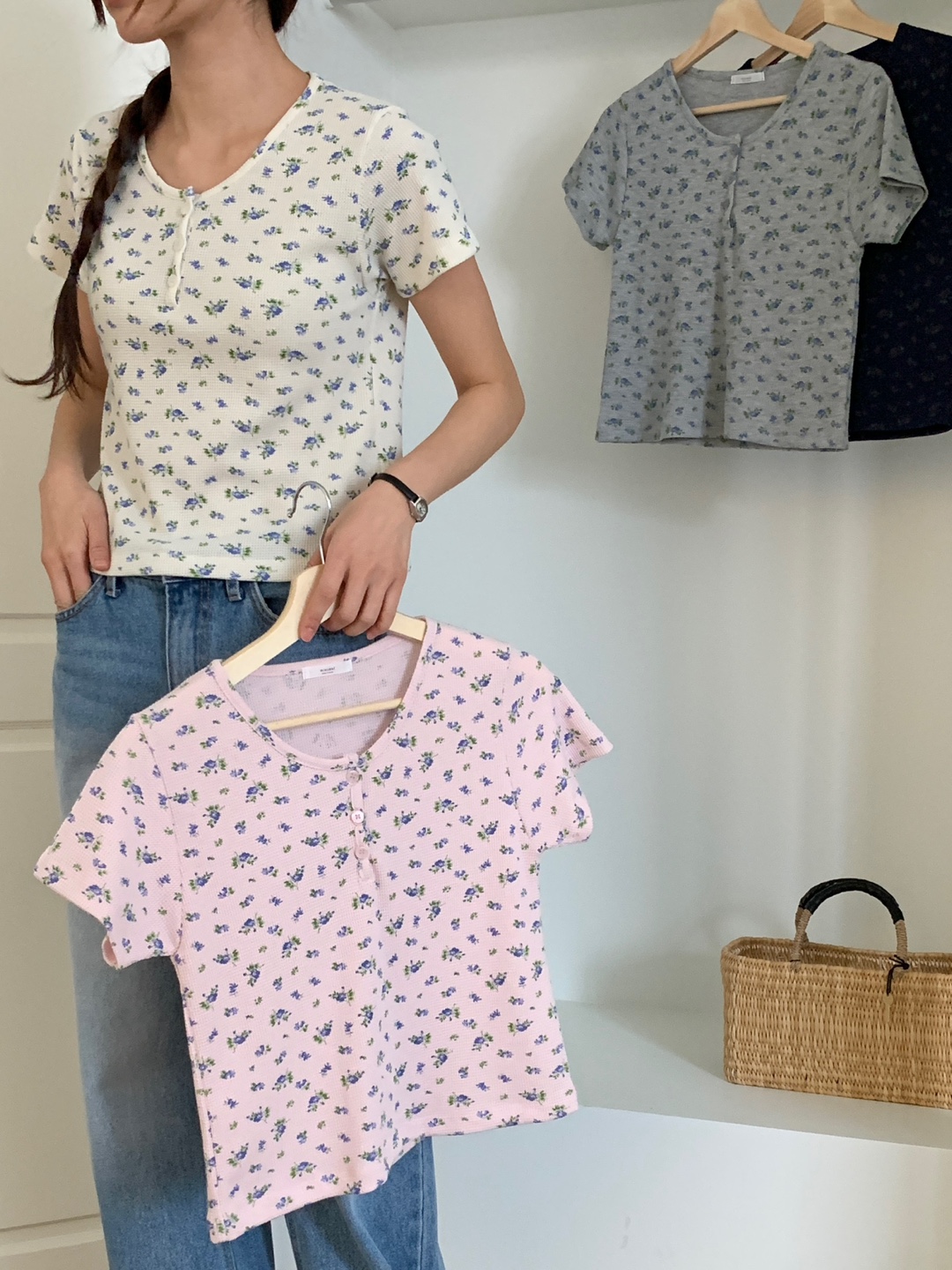 花柄ワッフルヘンリーネック半袖Tシャツ | 詳細画像19