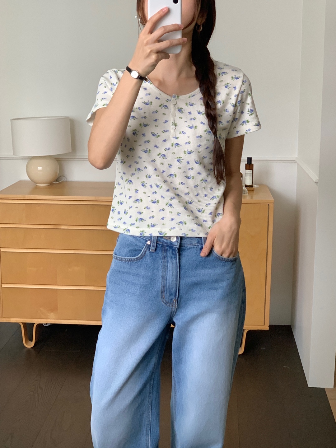 花柄ワッフルヘンリーネック半袖Tシャツ | 詳細画像18