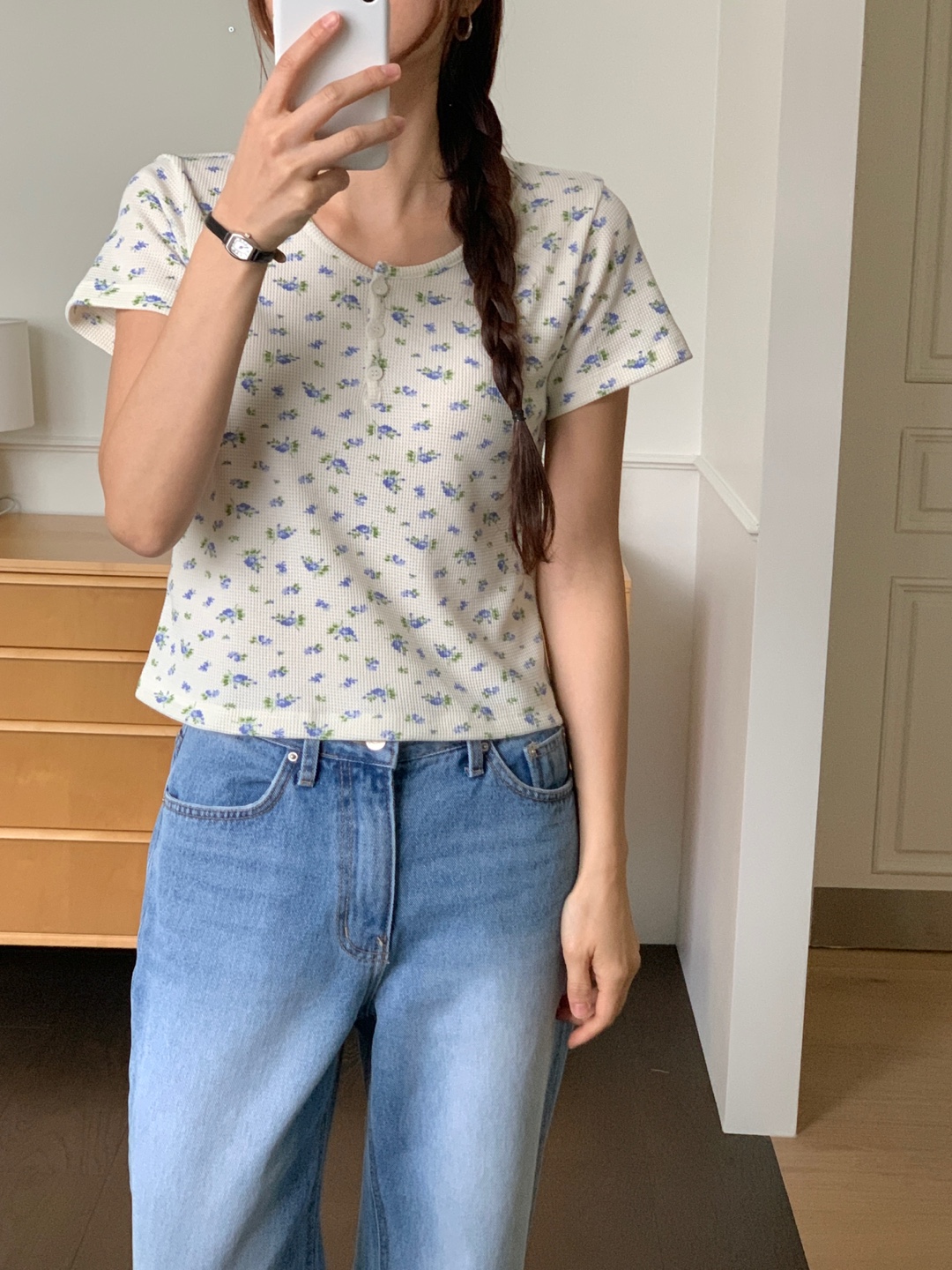 花柄ワッフルヘンリーネック半袖Tシャツ | 詳細画像17