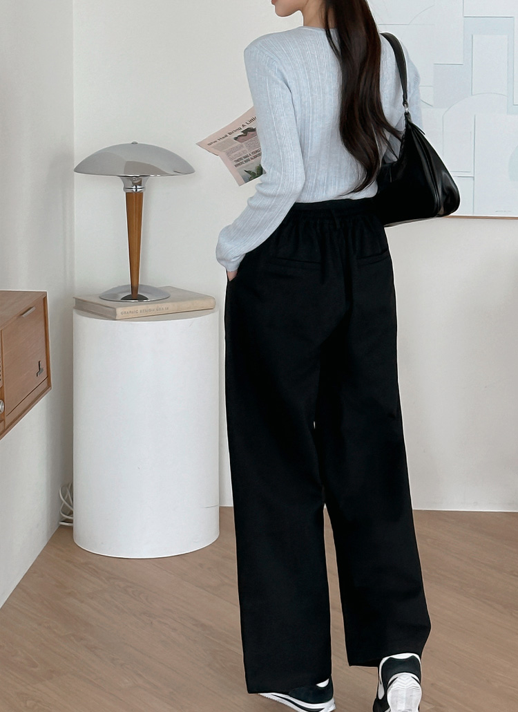 ベルト付ボタンインバーテッドタックワイドパンツ | レディース