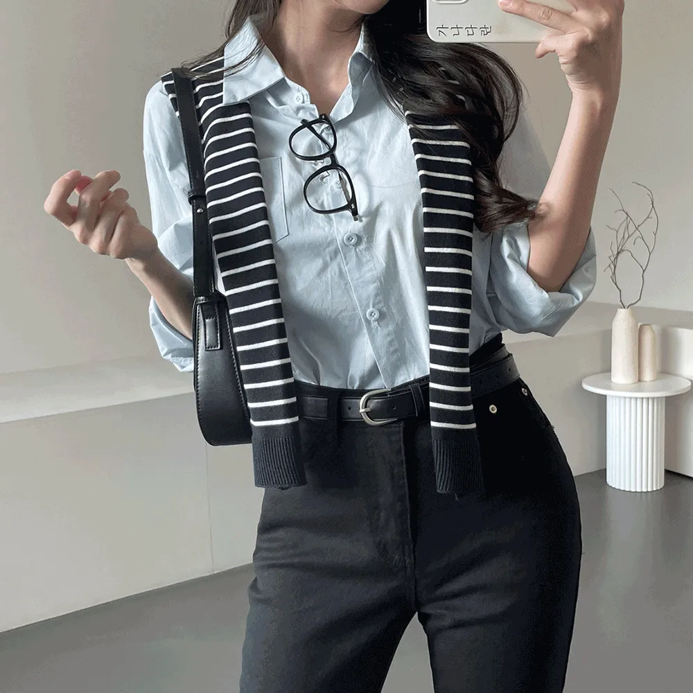 ボーダーショール付シンプルシャツ | ganadaran | 詳細画像1