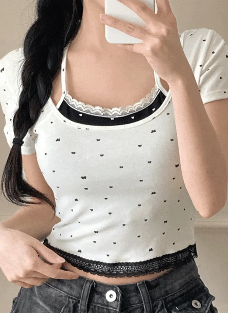 カップレースキャミレイヤードリボンドット半袖Tシャツ | creamsugar | 詳細画像1