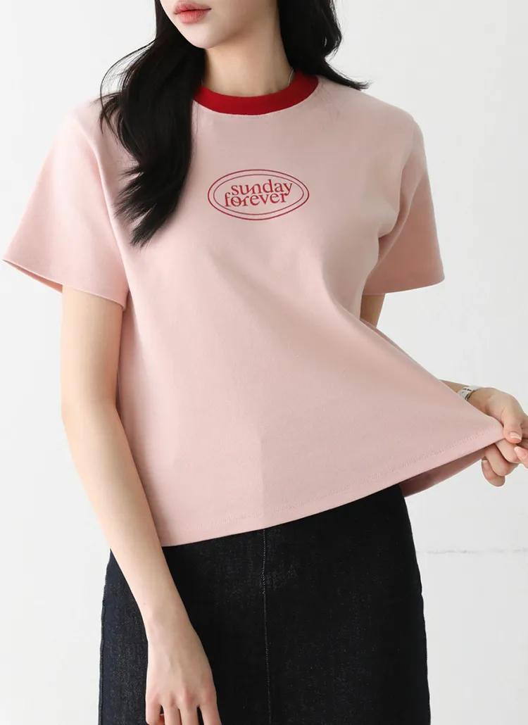 sunday配色ラウンドネック半袖Tシャツ | pippin | 詳細画像1
