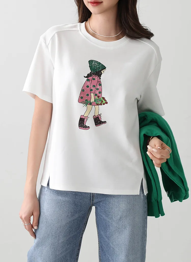 ビンテージガールプリント半袖Tシャツ | pippin | 詳細画像1