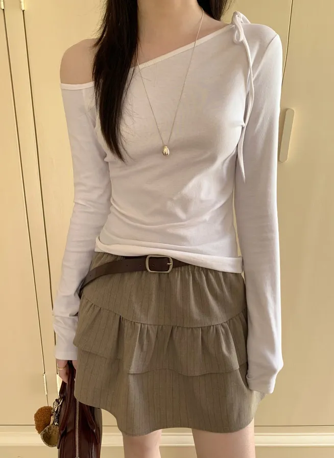 リボンネックワンショルダーTシャツ | 詳細画像1