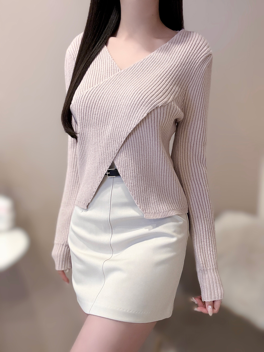 カシュクールVネックリブニット | 詳細画像2