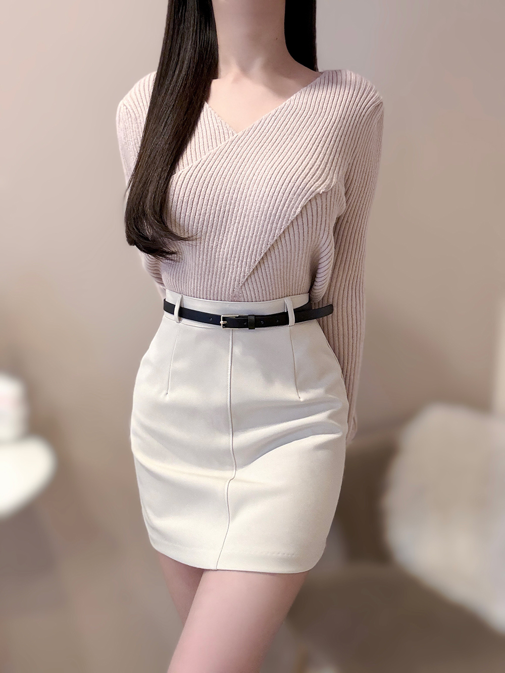 カシュクールVネックリブニット | 詳細画像6