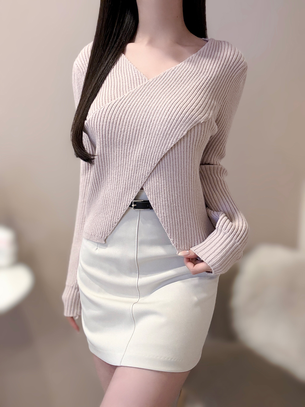 カシュクールVネックリブニット | 詳細画像7