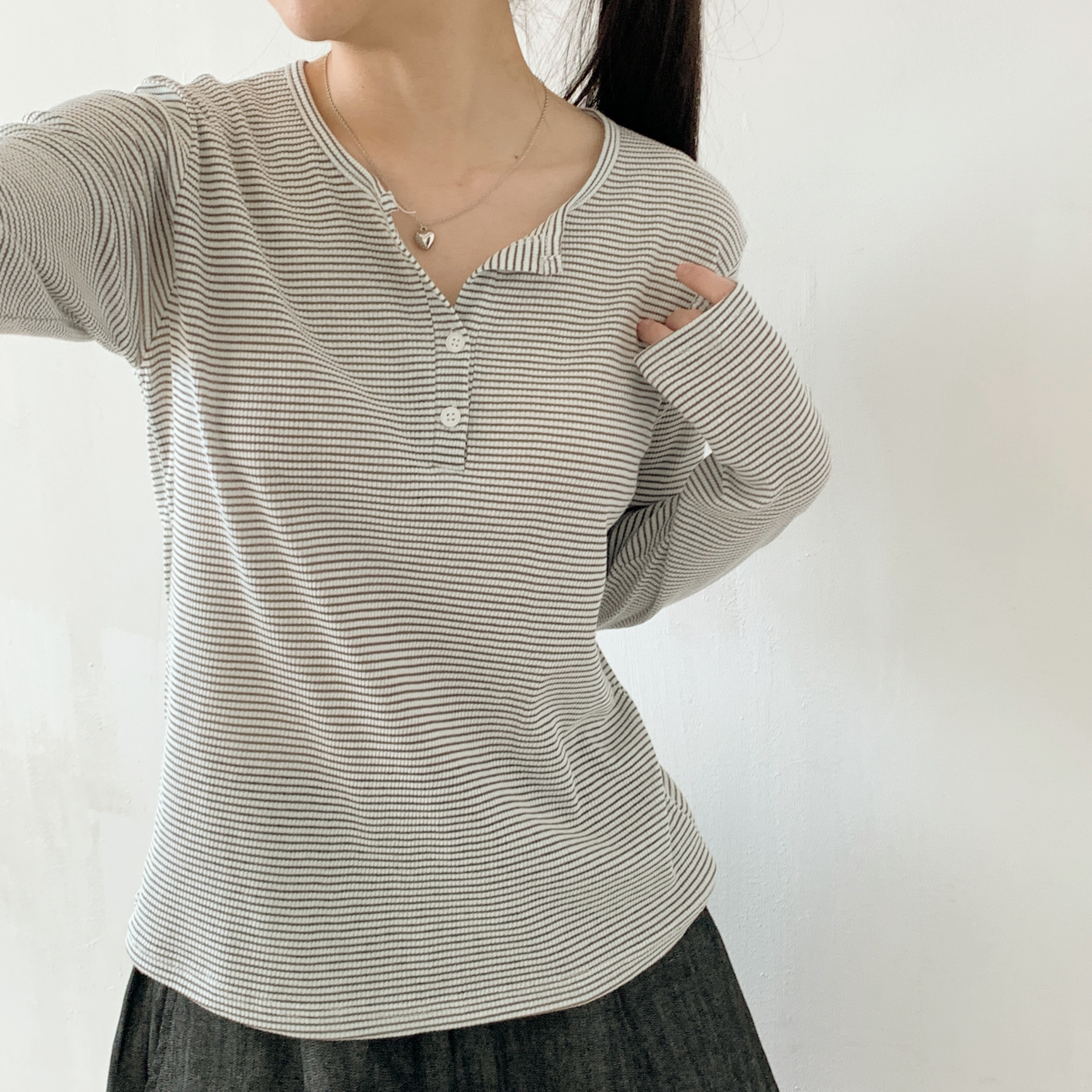 ハーフボタンボーダーリブTシャツ | 詳細画像15