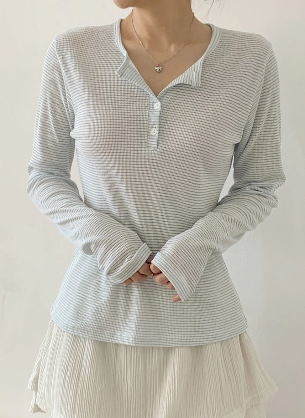 ハーフボタンボーダーリブTシャツ | 詳細画像1