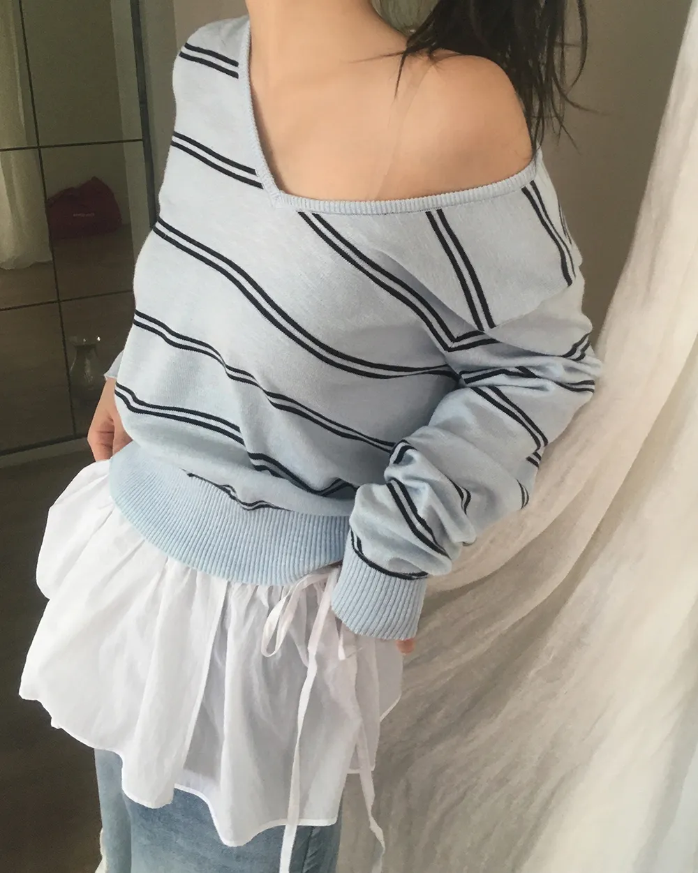 Vネックボーダーラインニット | WONDERWONDER | 詳細画像1