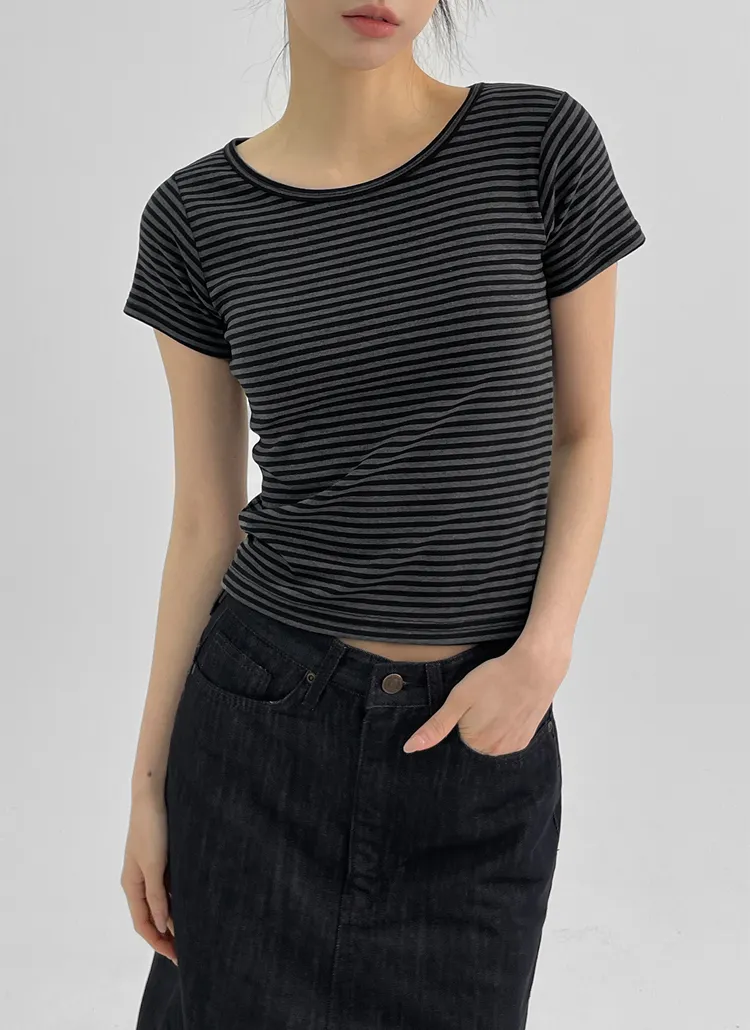 セミクロップドボーダー半袖Tシャツ | blackup | 詳細画像1