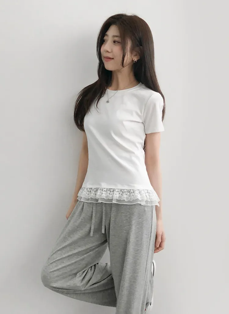 フラワーレースヘム半袖Tシャツ | lilisense | 詳細画像1