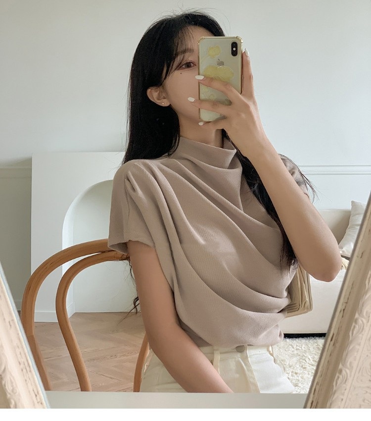 モックネックドレープフレンチスリーブTシャツ | 詳細画像2
