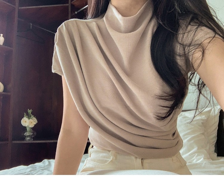 モックネックドレープフレンチスリーブTシャツ | 詳細画像6