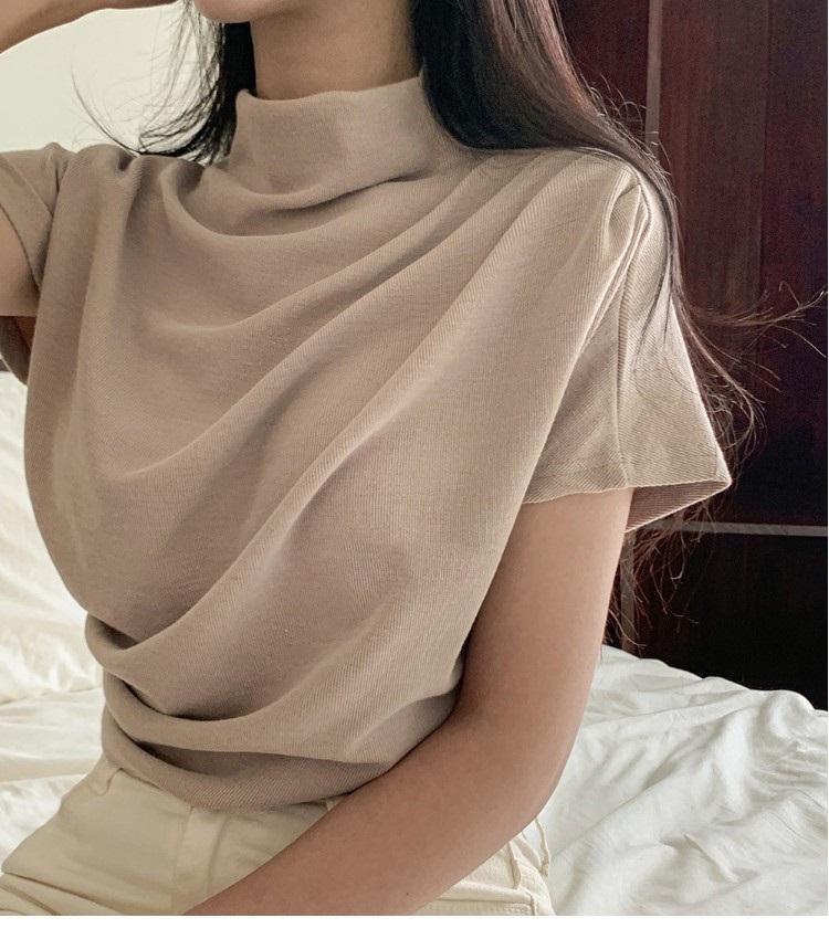 モックネックドレープフレンチスリーブTシャツ | 詳細画像9