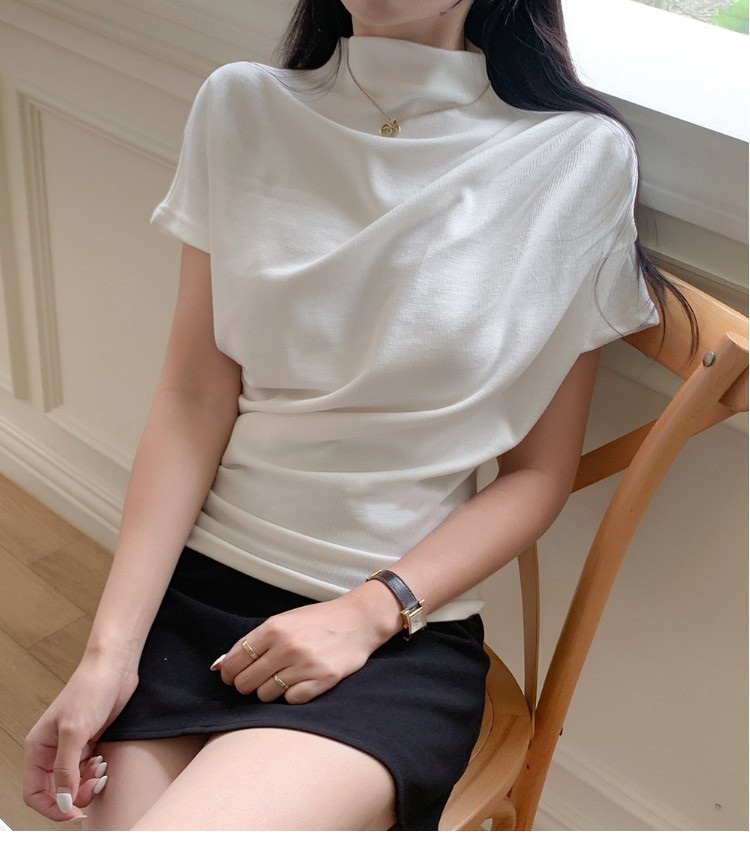 モックネックドレープフレンチスリーブTシャツ | 詳細画像12