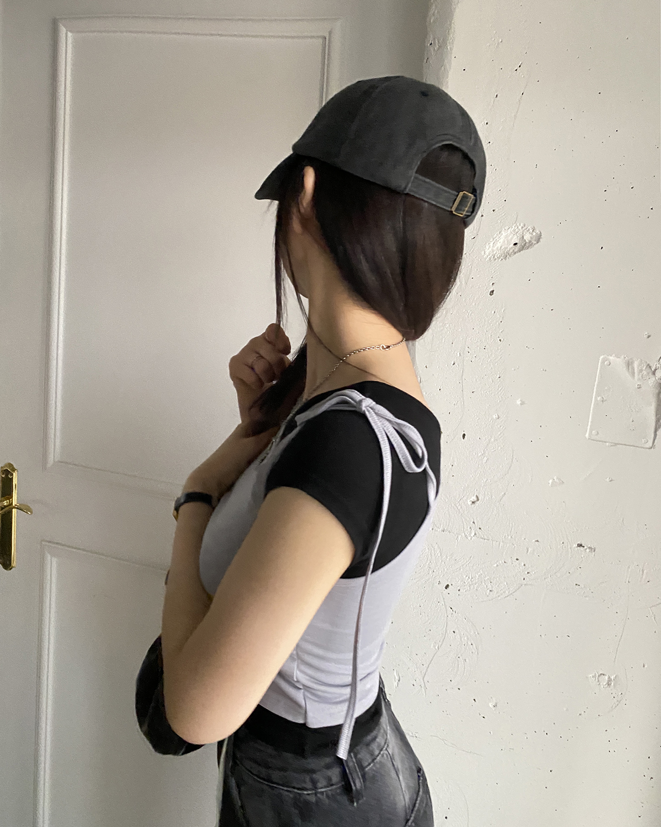 配色リボンアシメレイヤード半袖Tシャツ | 詳細画像7