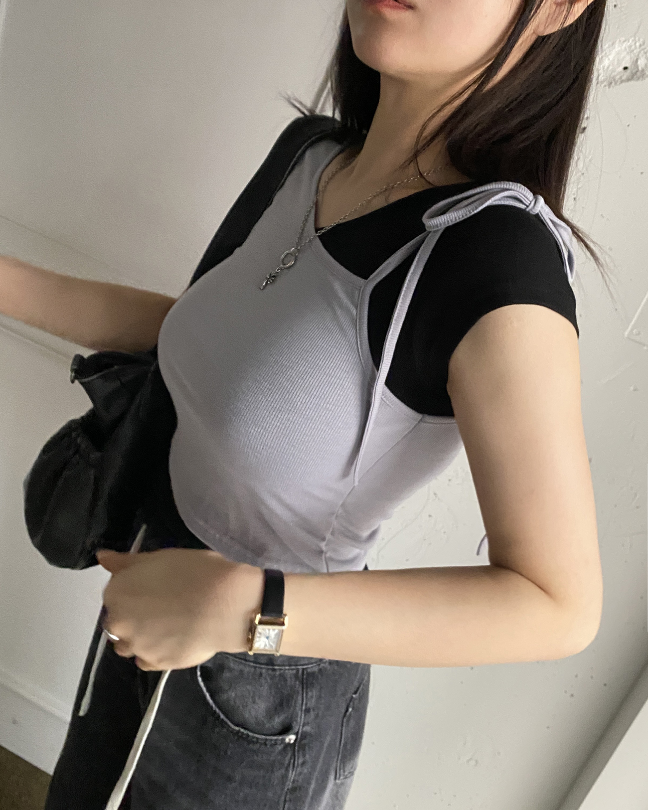 配色リボンアシメレイヤード半袖Tシャツ | 詳細画像13