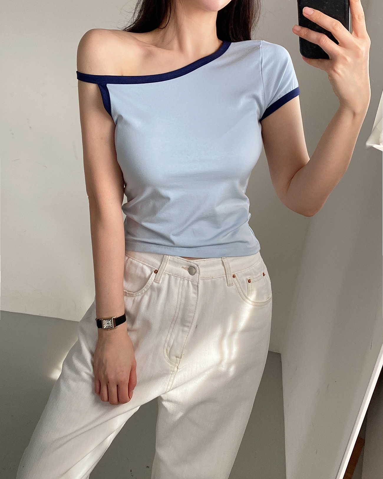 ワンショルダー配色半袖Tシャツ | 詳細画像4