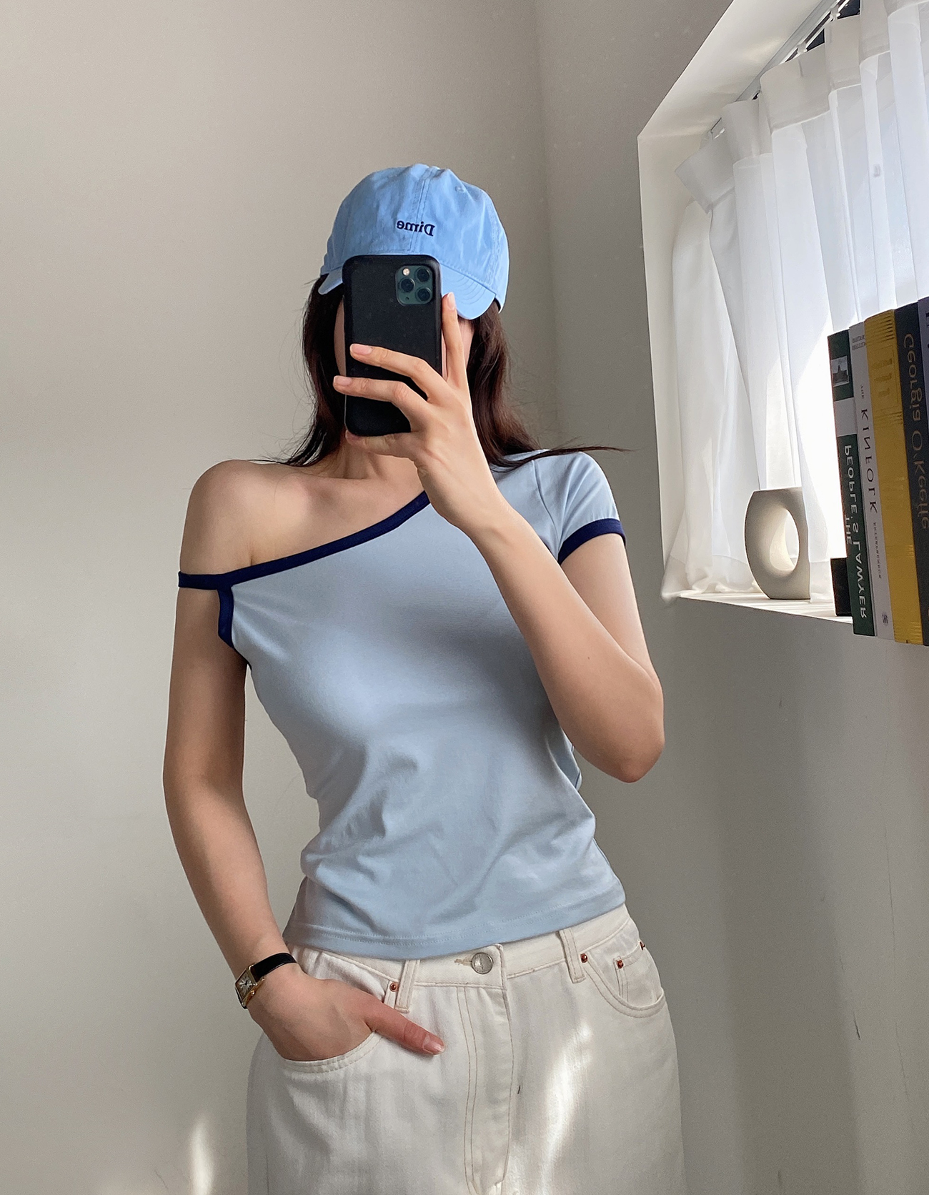 ワンショルダー配色半袖Tシャツ | 詳細画像5
