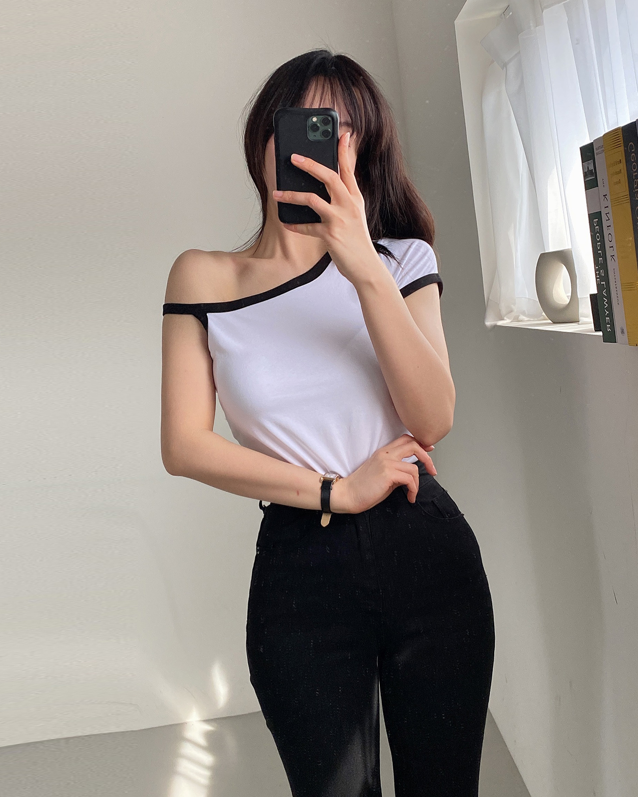 ワンショルダー配色半袖Tシャツ | 詳細画像8