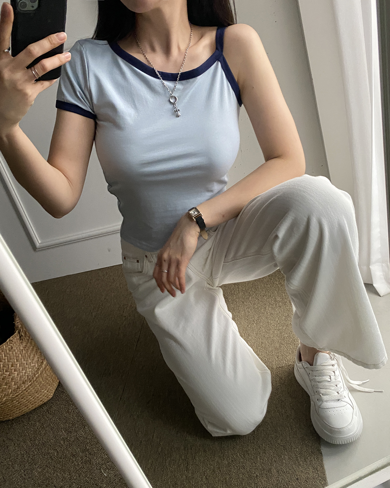 ワンショルダー配色半袖Tシャツ | 詳細画像13