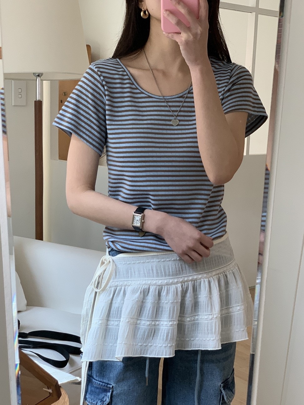 パンチング配色ボーダー半袖Tシャツ | 詳細画像3