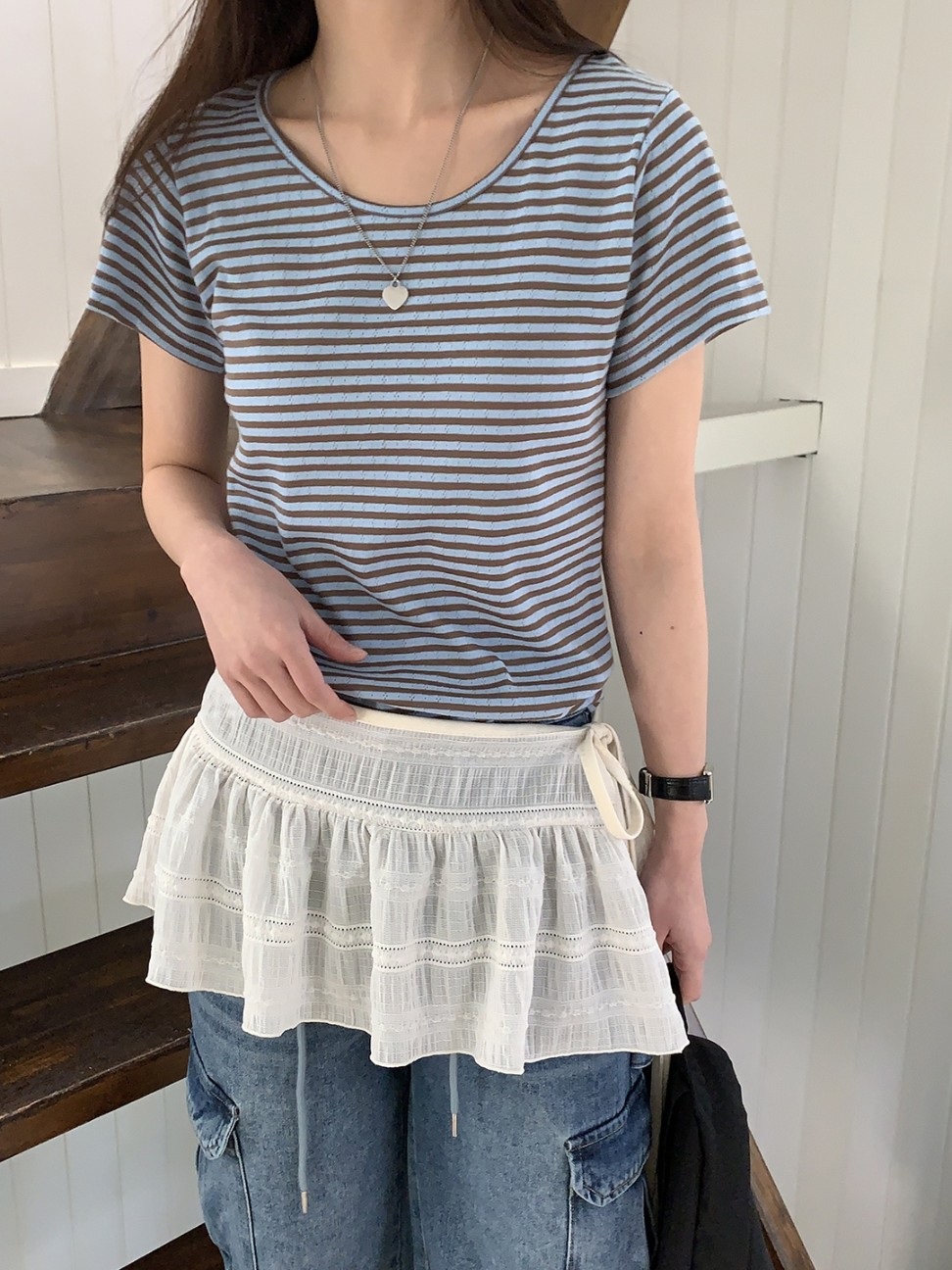パンチング配色ボーダー半袖Tシャツ | 詳細画像5