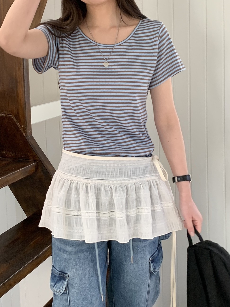 パンチング配色ボーダー半袖Tシャツ | 詳細画像6