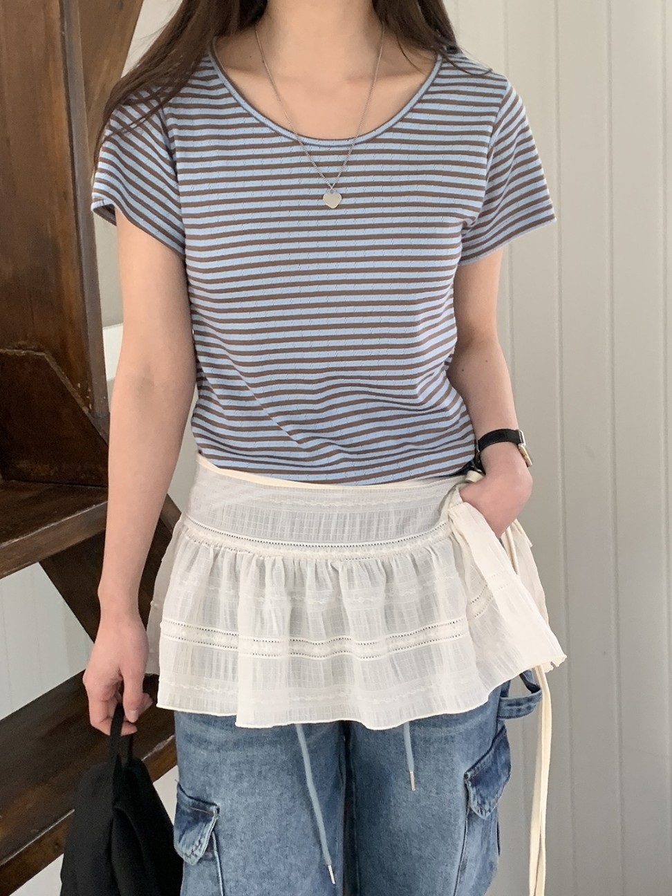 パンチング配色ボーダー半袖Tシャツ | 詳細画像7