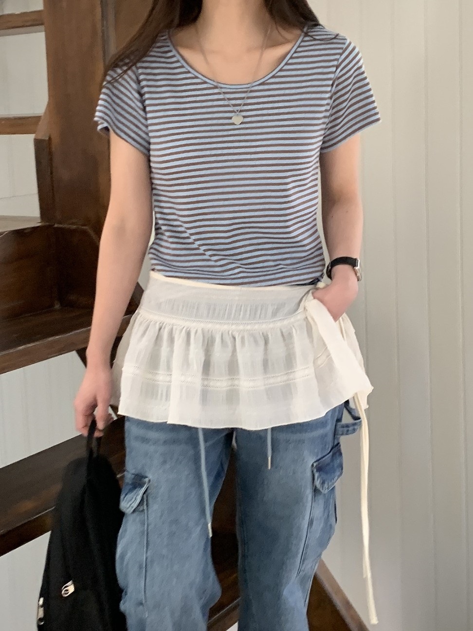 パンチング配色ボーダー半袖Tシャツ | 詳細画像8