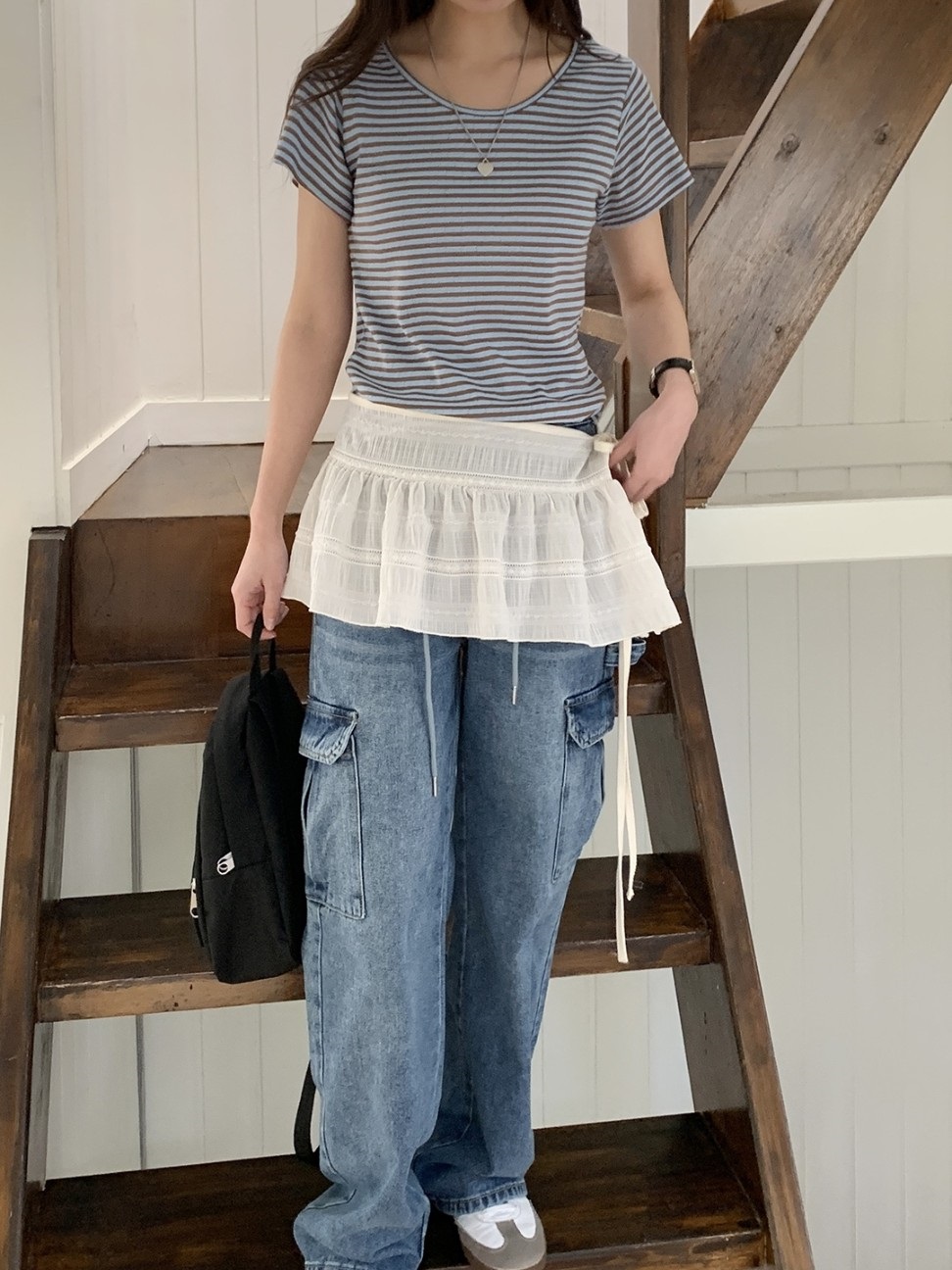 パンチング配色ボーダー半袖Tシャツ | 詳細画像10
