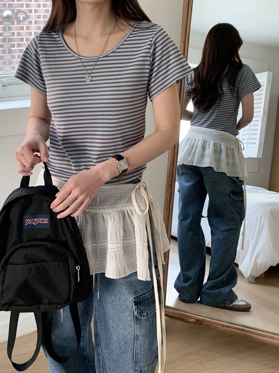 パンチング配色ボーダー半袖Tシャツ | 詳細画像12