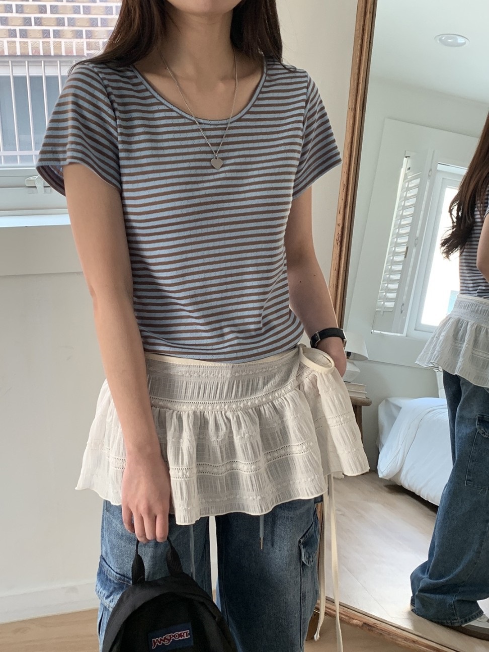 パンチング配色ボーダー半袖Tシャツ | 詳細画像13