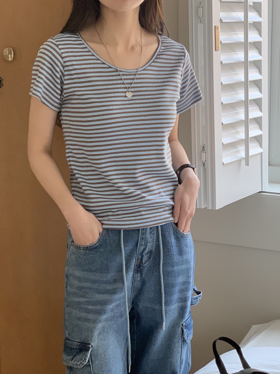 パンチング配色ボーダー半袖Tシャツ | 詳細画像19