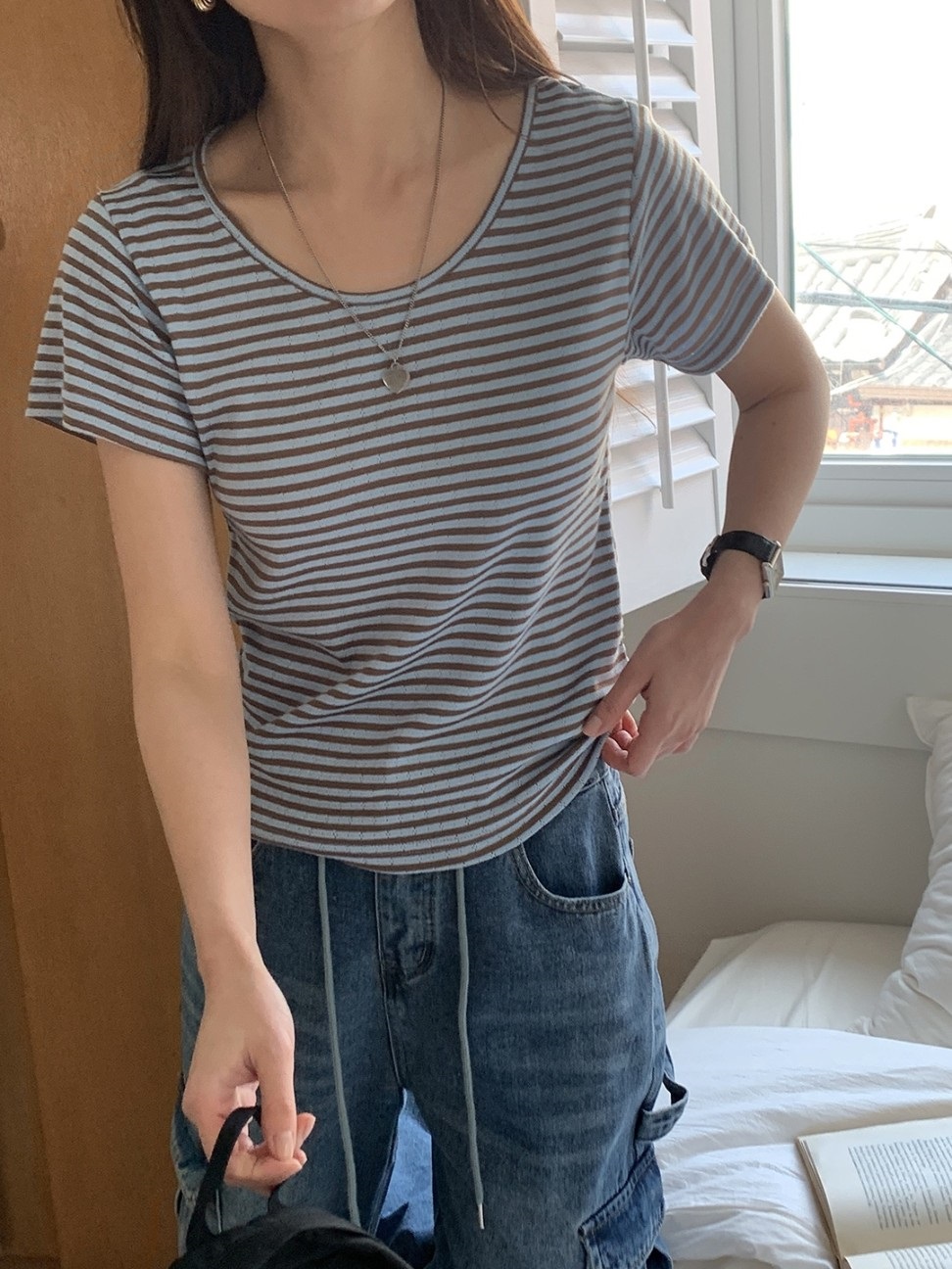 パンチング配色ボーダー半袖Tシャツ | 詳細画像20