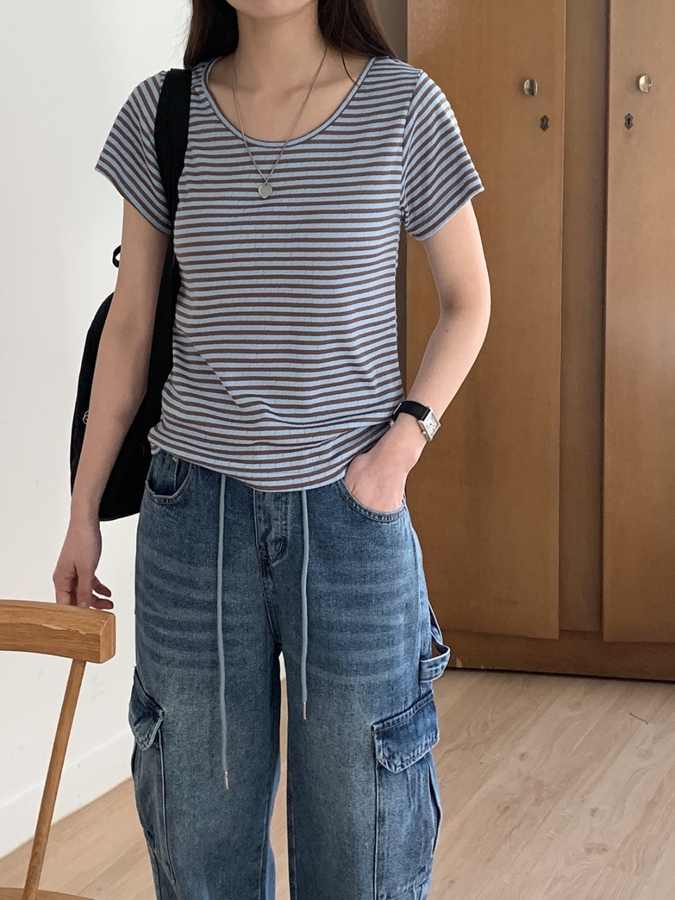 パンチング配色ボーダー半袖Tシャツ | 詳細画像23
